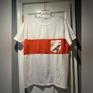 Men’s PATPAT White T-Shirt w/Orange Stripe & Floral Pocket sz L